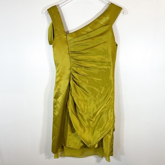 NWT white by vera wang bridesmaid dress chartreuse satin one shoulder mini - Picture 9 of 12